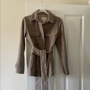 Women's Brown Plaid Belted Shirt Jacket